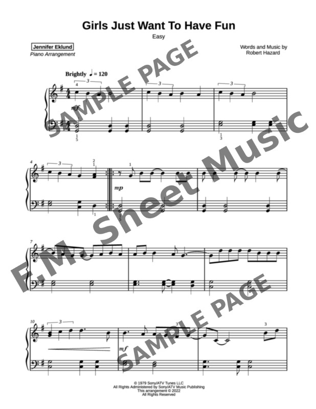 Girls Just Want To Have Fun Easy Piano By Cyndi Lauper Fm Sheet Music Pop Arrangements 